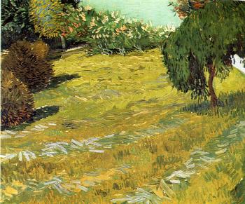 Vincent Van Gogh : Newly Mowed Lawn with Weeping Tree